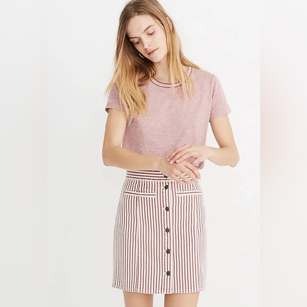 Madewell Stretch Denim Straight Mini Skirt in Luca Stripe